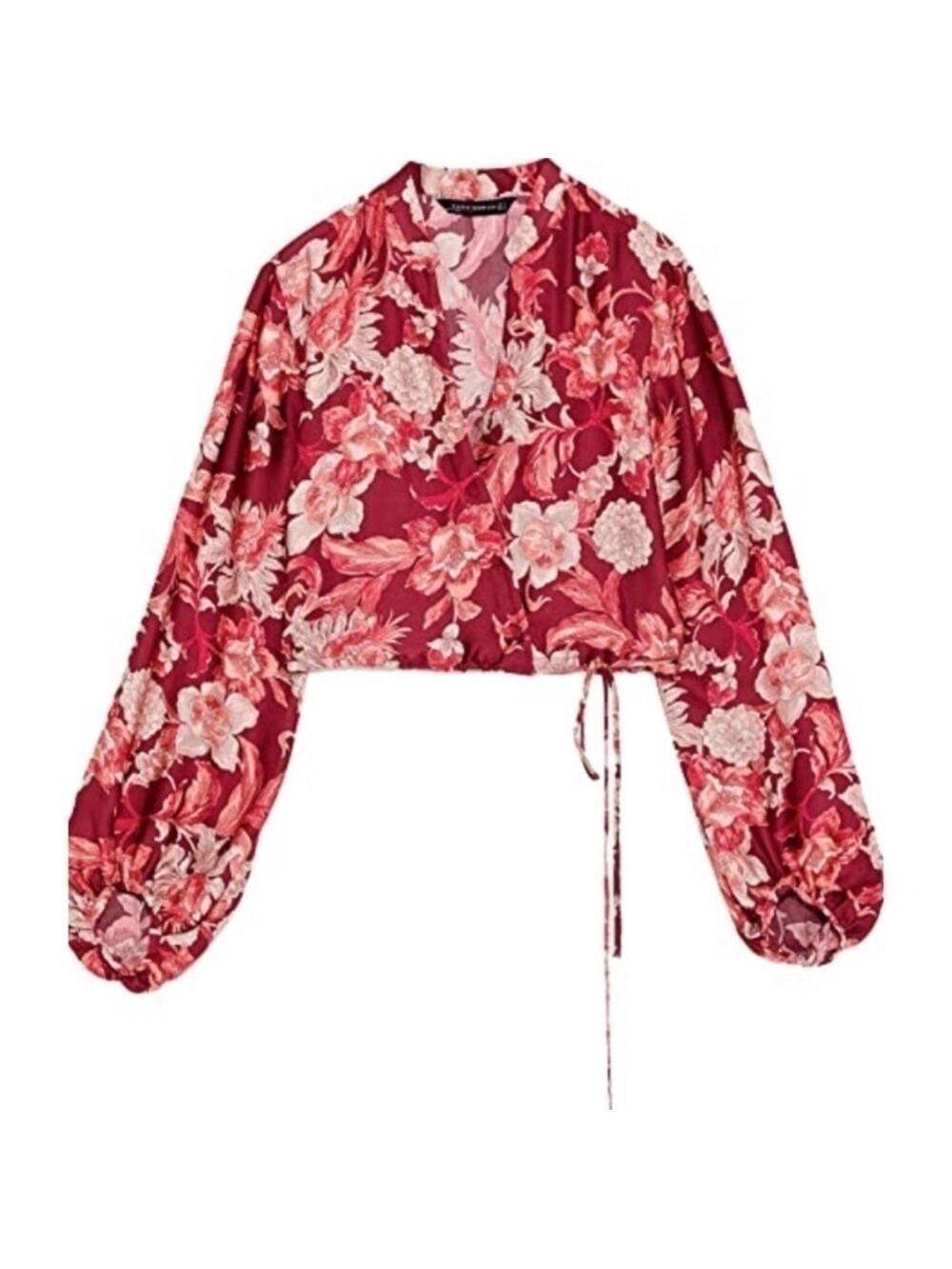 ZARA Maroon Floral Printed Voluminous Sleeve Blouse